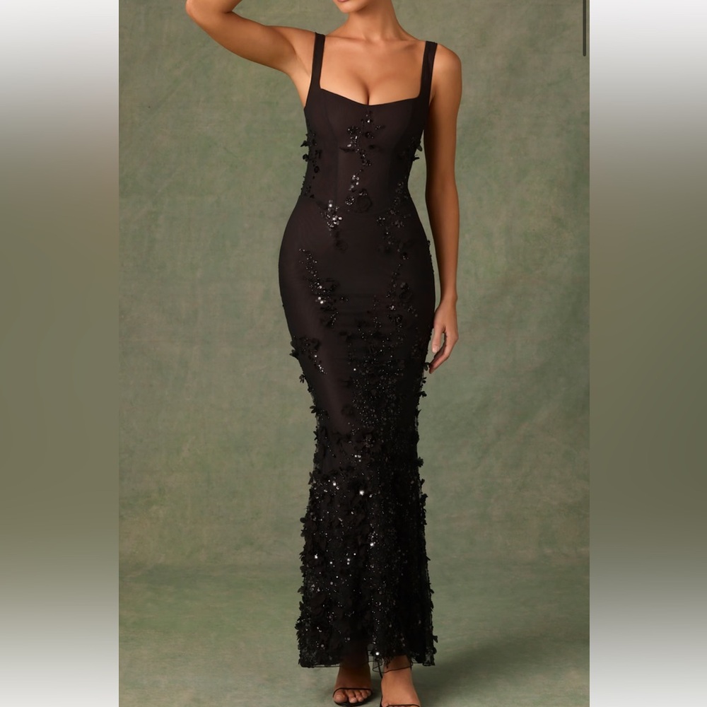 Oh Polly Black Embellished Maxi Dress